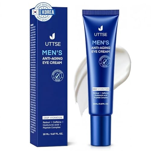 Mens Anti Aging Eye Cream: With Caffeine Retinol and Peptides Eye Cream for Dark Circles Puffiness & Wrinkles Under Eye Cream Moisturizer for Men Made in Korea