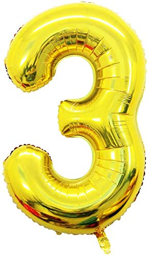 Image of Atpata Funky 3 Number Golden Foil Balloon 40 inch Size Birthday Decoration Items | Happy Birthday Decoration Kit | 3rd Year Birthday Party Anniversary Wedding Decorations