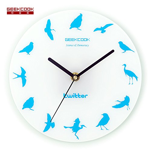 cleck The Original Creative Geek Library Modern Acrylic Twitter Bird Creative Home Furnishing Jewelry Watch Clock Wall Clock,8 Inches,Gk130003
