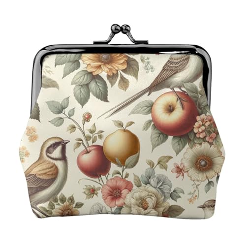 Pu Leather Buckle Coin Purse Birds-Flowers-Fruit Girls Kiss-Lock Change Purse Wallets