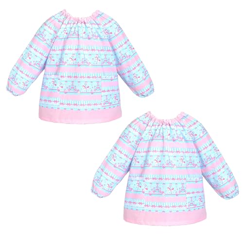 COLORFUL CANDY STYLE スモック(120-130cm) レースチュールとメリーゴーランド(ライトブルー) 2枚セット 女の子 かわいい 子供用 長袖スモック 幼稚園 エプロン 小学生 用 子供 用 書道 美術 おしゃれ スモック N113