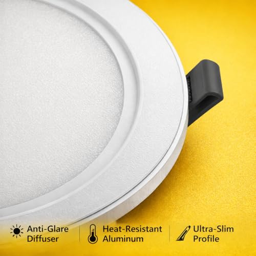 Image of EMITON LED Slim Panel Light | 15W Round Ceiling Panel Lamp | Natural White 4000K | 1500Lm LED Output | Aluminium Body | Indoor False Ceiling Light for Home Office Kitchen Bathroom | White