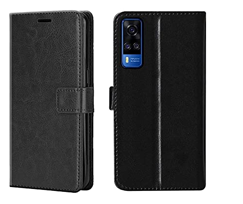 Image of Inside Rubber TPU with Card Pockets Magnetic Closure Protection Compatible with Vivo Y51 (2020) (Black)