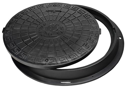 BABYLONPLAST Schachtabdeckung, Kanaldeckel DN600/780, Deckel Kunststoff Schachtdeckel A15, mit Sicherungssystem - Belastbar bis 15 kN Frost- und Hitzebeständig (Schwarz)