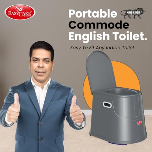 Image of EASYCARE Heavy Duty Portable Indian to Western Toilet Converter | Commode Stool for Patients, Adults, Elderly, Kids, Handicap | Portable Toilet Seat | Toilet Chair I Capacity Upto 110 Kgs (Grey)