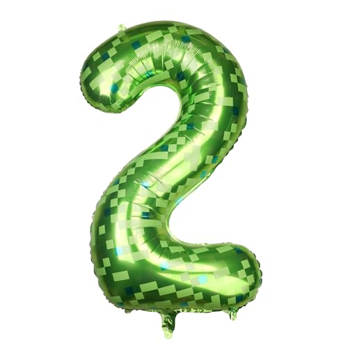 Image of 40 Inch Giant Green Pixel Number 0-9 Foil Balloons, Large Number Balloons Birthday Party Decoration Supplies (Number 2)