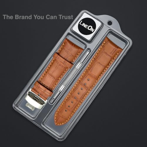 Image of Lineon 20mm Half Padded Leather Mens Watch Strap with ButterFly Lock For Branded Watches Tool and Pins Include