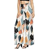 Irisjudy Women's Casual Loose Wide Leg Pants Minimalist Geometric Art Pear Shape Body Palazzo Pants for Work, Color Block Stretchy Home Pajama Plus Size XS to 6XL