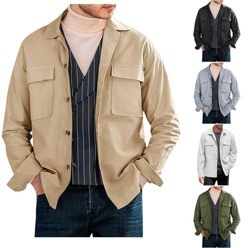 Campbell Men's Shirt Jacket Button Up Lapel Collar Casual Cotton Long Sleeve Work Shacket Jackets Outerwear with Flap Pockets2