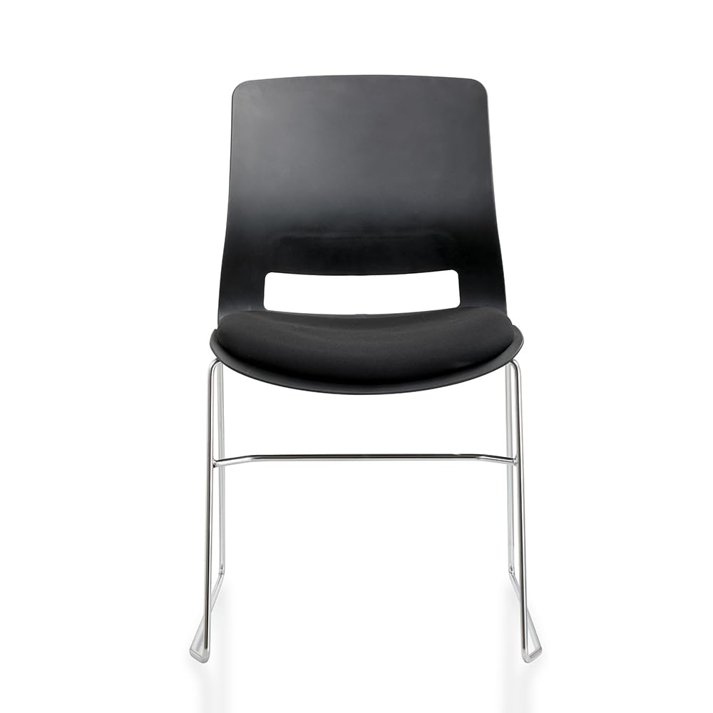 Waytex Lot de 2 Chaise Bureau Visiteur, Sièges Multi-Usage, Salle d’Attente, réunion, Accueil – Noire - Empilable – Coque polypropylène - Assise Tissu matelassée – Pied Acier chromé - Noire
