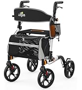 Rollator Walker for Seniors, Lightweight Foldable All Terrain Rolling Walker with seat, Aluminum ...