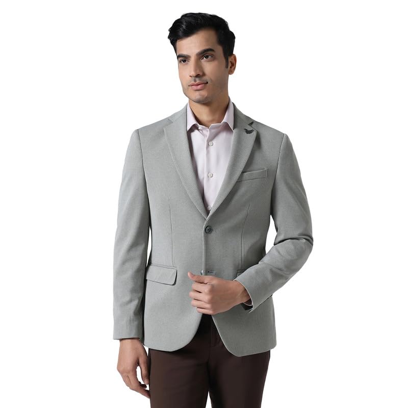 Men Light Grey Solid Blazer-image-4
