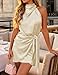 ZESICA Women's 2026 Fashion Satin Sleeveless Halter Neck Tie Waist Wrap Bodycon Cocktail Party Mini Dress,Champagne,Small
