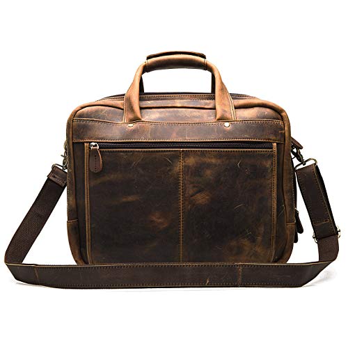 Le'aokuu Leather Mens Business Travel Laptop Case Best Portfolio Briefcase Handles Organizer Shoulder Strap Messenger Bag (Y B1001 A Brown)2