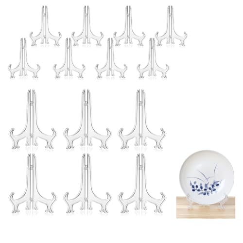 Set di 14 Supporti in Acrilico - Cavalletti Pieghevoli da 6 Pollici (15 cm) e 3 Pollici (7,5 cm) per Presentare Piatti da Collezione, Ciotole, Libri, DVD, Quadri e Altro