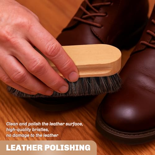 Image of 2 Pcs Horsehair Shine Shoes Brush Kit Polish Dauber Applicators Cleaning Leather Shoes Boots Care Brushes Suede Cleaner Brush(Wooden Style F)