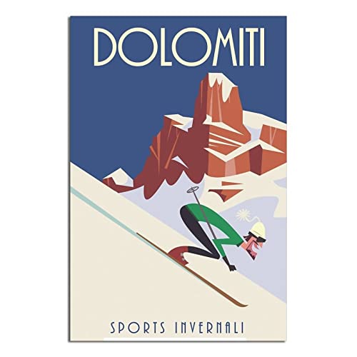 QRTY Dolomites Italy Ski Vintage Travel Poster Canvas Art Wall Decor Poster Picture Print Painting Posters Gift 8x12inchs(20x30cm)