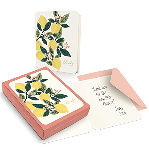 Image of Studio Oh! Artisan Note Cards Set, 8 Blank Cards and Envelopes, 4.25 inch x 5.5 inch, 260 GSM Textured Art Paper Weight, Greeting Card with Artwork for Birthday, Thank You Notes, Wedding, Lemon Tree