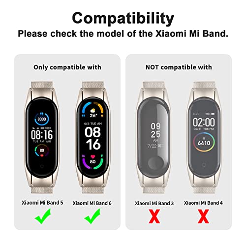 Image of Tobfit Magnetic Strap Compatible for Xiaomi Band 5 /6 (Watch Not Included), Stainless Steel Chain Strap with Magnetic Buckle, Sport Replacement Watchstrap for Women Men