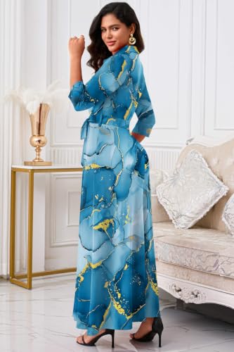 Image of Runwind Women Church Maxi Dresses 3 /4 Sleeve Button Down Print Casual Office Dress African