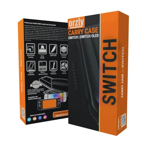 Image of Orzly Carrying case for Nintendo Switch OLED and Switch Console - Orange Protective Hard Portable Travel case Shell Pouch for Nintendo Switch Console & Accessories