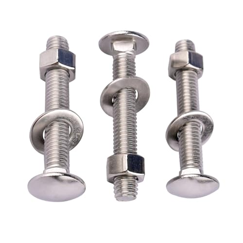 Image of 8 Sets 5 /16-18 x 3 inch Carriage Bolts Screws Round Head Square Neck and Hex Nuts, Flat Washers 304 Stainless Steel 18-8 Full Thread, Silver