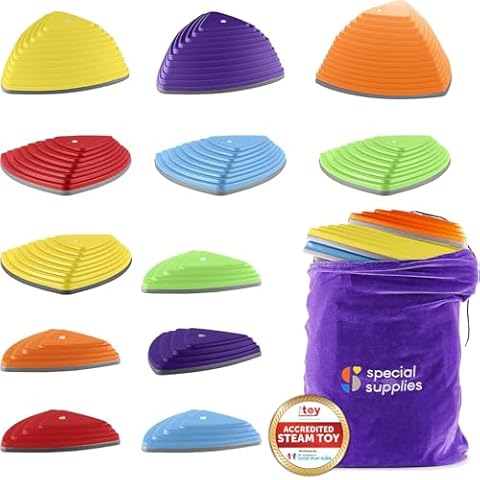 Special Supplies Stepping Stones for Kids Indoor and Outdoor Balance Blocks Promote Coordination, Balance, Strength Child Safe Rubber, Non-Slip Edging (Multi-Color, 12) Cover