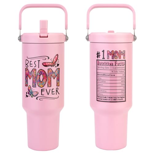 Zukro Mother's Day Gifts For Mom - Best Mom Ever Gifts Tumbler, Mothers Birthday Gift Idea, 40 oz Mom Tumbler With Top Handle And Flip Straw,Present for Mom from Daughters Sons