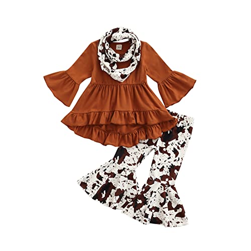 Image of Kaipiclos Western Infant Baby Girl Clothes Cute Print Ruffle Long Sleeve Sweatshirt Pants Toddler Fall Winter Cowgirl Outfits