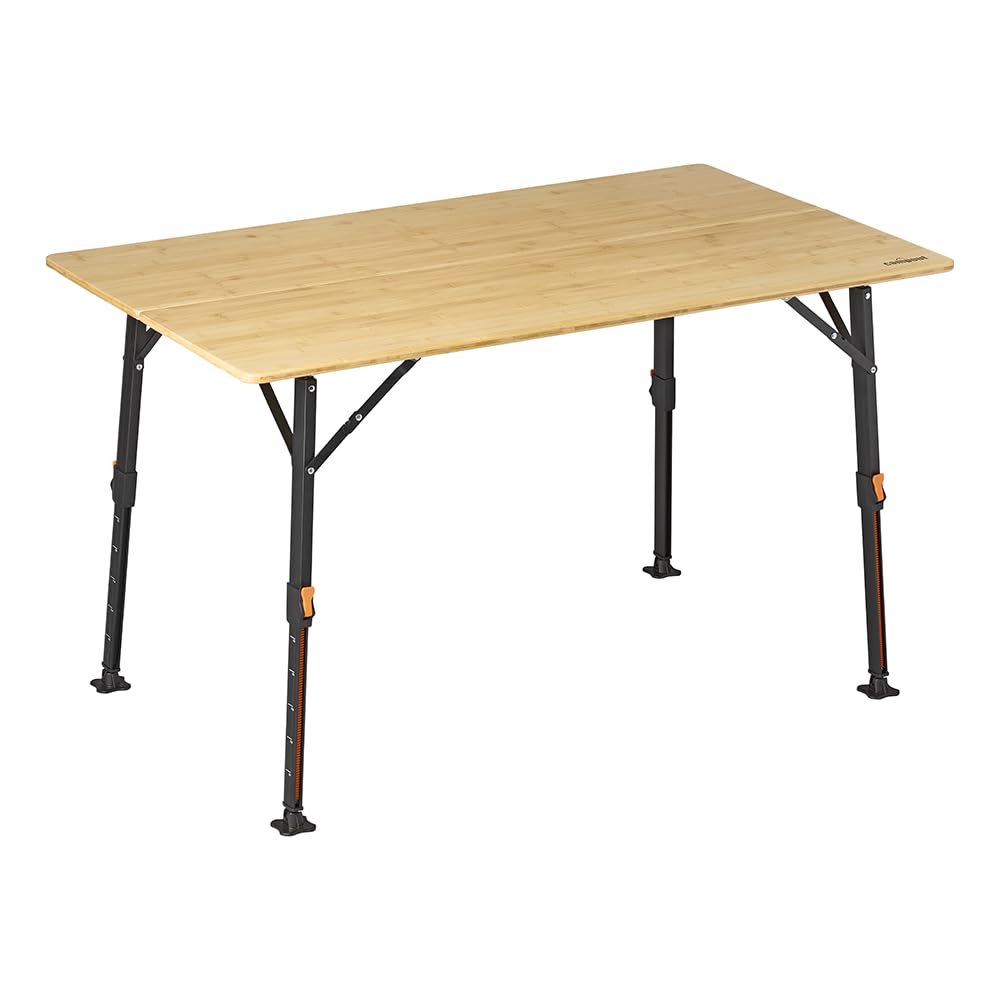 Campout Campingtisch - 120 x 70 x 70 cm - Gartentisch - Klappbarer Campingtisch - Klapptisch - 3-Fach Höhenverstellbar - Inkl. Tragetasche - Bambus