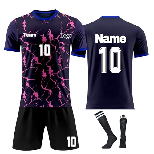 Equipo Camiseta Fútbol Personalizadas para Hombres y Niño, equipación Fútbol DIY Nombre Número y Logotipo con Conjunto Top Pantalón Corto y Calcetines Regalo de Fútbol