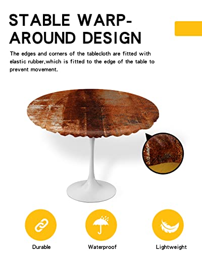 Burnt Orange Round Tablecloth, Fitted Table Cover With Elastic For 36"-44" Round Tables, Modern Abstract Geometric Art Oil Painted Table Cloth Outdoor Indoor Dinning Party Waterproof Tablecloths #TOP1