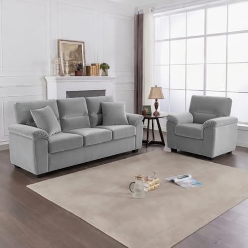 Image of Anderson Sofa Set for Living Room | Sectional Sofas | Premium Leather Sofa for Home Office | Leather Sofa Set | Leatherette Sofa (Light Grey Fabric, 3+1+1 Seater)