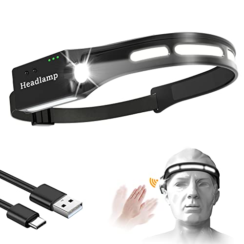 Aimayi 500 Lumens Bright Rechargeable Led Headlamp, 230° Wide Beam Head Lamp, USB-C Recharge, Waterproof Lightweight Comfortable, Headlights for Head with Red Tail Light for Outdoor Running Camping