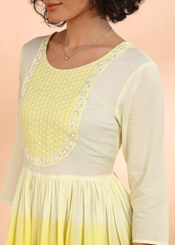 Image of Maaesa Women Embroidered Cotton Flared Dress