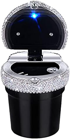eing Car Ashtray Portable Bling Cigarette Smokeless Cylinder Cup Holder with Blue LED Light Indicator,Car Accessories for Women,Ideal for Car,Home and Office,1 - Pack Black+White