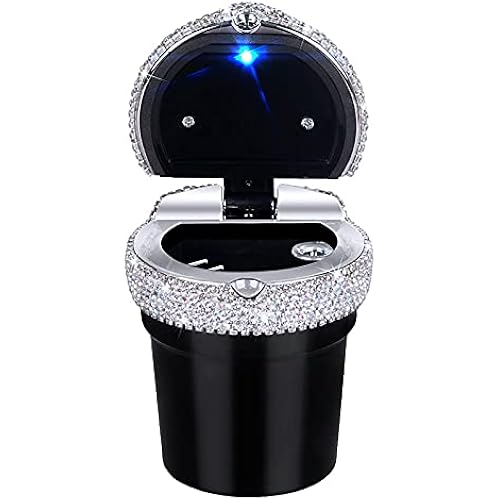 eing Car Ashtray Portable Bling Cigarette Smokeless Cylinder Cup Holder with Blue LED Light Indicator,Car Accessories for Women,Ideal for Car,Home and Office,1 - Pack Black+White