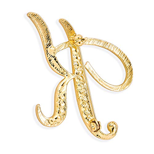 Image of Bling Jewelry Large Statement ABC Pave Crystal Cursive Script Monogram Letters Alphabet Initial Scarf Lapel Pin Brooch For Teen Women Rose, Yellow Gold Silver Plated