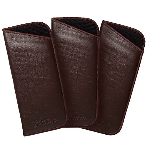 Image of Calabria PU Flat Soft Eyeglass Case 3 PACK-BROWN Syn.Leather &Felt Lined NO CLIP