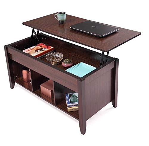Cypressshop Brown Coffee Table Lift Up Top Desk Couch with Hidden Comp