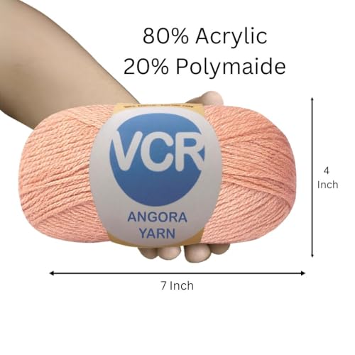 Image of VCR Coral Blush Angora Knitting Yarn, Pack of 1, 100 Grams Hank, 256 Meters Length, 80% Flurry - 20% Acrylic Polyamide Soft Ball for Crochet and Knitting, Suitable for Baby Blankets, Cushion Covers