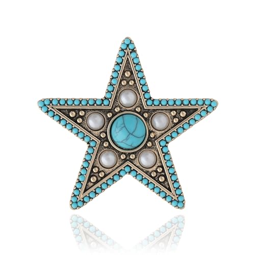 Jessica Simpson Turquoise Star Brooch for Women with Pearl Accents, Oxidized Gold Tone-Plated Star Pin with Turquoise