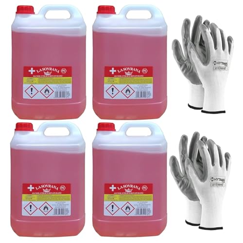 Alcohol desnaturalizado 94 ° etílico paquete de 4 x 5 La Soberana + 2 pares de guantes de regalo
