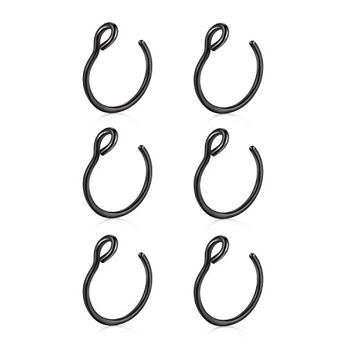 JFORYOU 20G 8mm 6 Stück Schwarz Fake Nasenpiercing Hoop Fake Nasen Ring Fake Ohr Helix Cartilage Ring