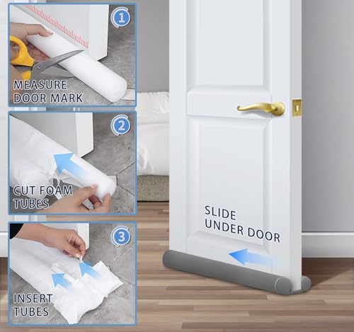Image of MAXTID Large Draft Stopper 30 Inch for Small Size Bedroom, Fits 0.5 to 1.7 inch Gaps Under Door, Air Blocker Grey Gap Stoppers, Draft Guard for Bottom of Doors