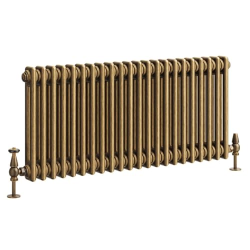 Image of Go Bathrooms Traditional Double Column Radiator 400mm x 1010mm Antique Brass Finish 2 Column Panels Designer Cast Iron Style Radiator Central Heating | Clover