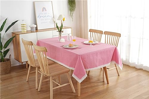 Nappe 140x200cm en coton polyester rose avec dentelle