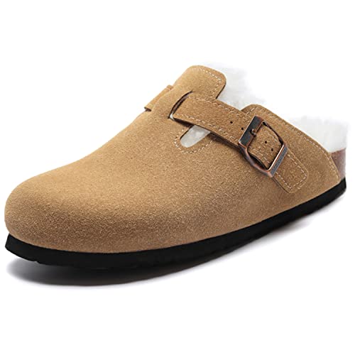 Boston Clogs For Women Men Suede Shoes Cork And Mules Slippers Antislip Sole Support And Adjustable Buckle Unisex,Brown2/Wool,39 #TOP3