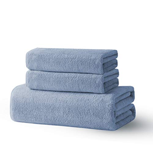 Xinrjojo 3 Piece Fade-Resistant Microfiber Super Soft Plush Highly-Absorbent Microfiber Quick-Dry Towel Sets, 1 Bath Towel 2 Hand Towels-Royal Blue