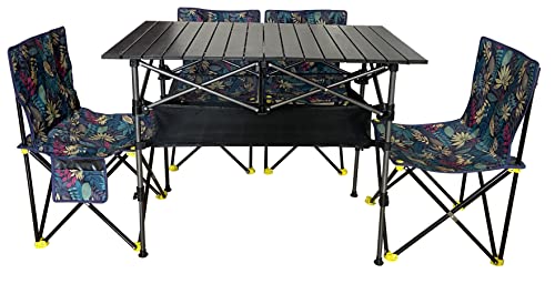 ZC FLYYD Foldable Portable Camping Table with 4 Folding Camping Chairs, Storage Net, Carrying Bag/Aluminum Beach Table for Sand, Picnic Table - 37in Length? 20in-28in Adjustable Height